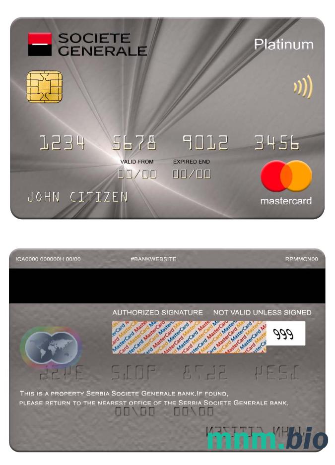 Serbia Societe Generale bank platyna przykład karty mastercard w formacie PSD